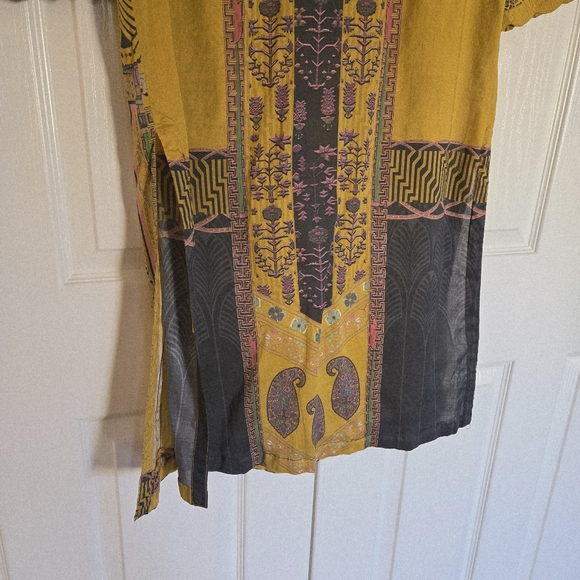 Printed Long Top Yellow Kameez 100% Cotton Causal Wear Dress Size L - Picture 7 of 9